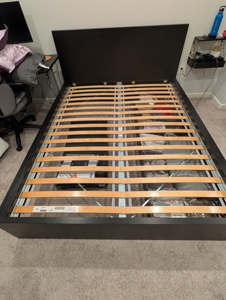MALM - Queen Bed Frame + 2 Storage Boxes, Dark Brown Color