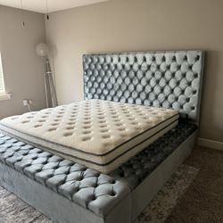 Gray Velvet Storage Bed — King