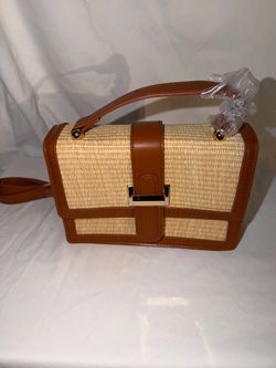 BNWT Straw Crossbody Handbag Brown Trim By KKXIU
