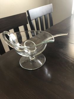 Krosno Poland Crystal Gravy Boat and Serving Spoon Ladle