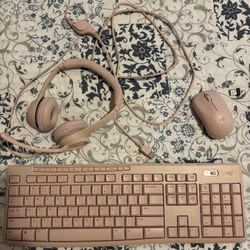 Logitech Pink Keyboard & Headphones