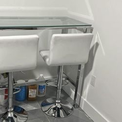 Bar Table Glass Silver, Barstools White Set