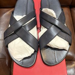 Hugo Boss Men’s Crisscross Straps Leather Flat Sandals Size 11
