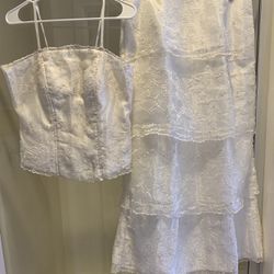 Womens Off-White  Layered Barong Dress W/ Shawl