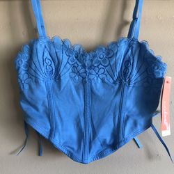 Electric Blue Lace Corset Crop Top XS – Mermaid Dream Meets Retro Glam