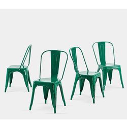 Metal Dining Chairs Set of 4 Industrial Vintage Stackable Metal Chairs for Cafe Dining Room Farmhouse Bistro Indoor Outdoor Alpine Green Color