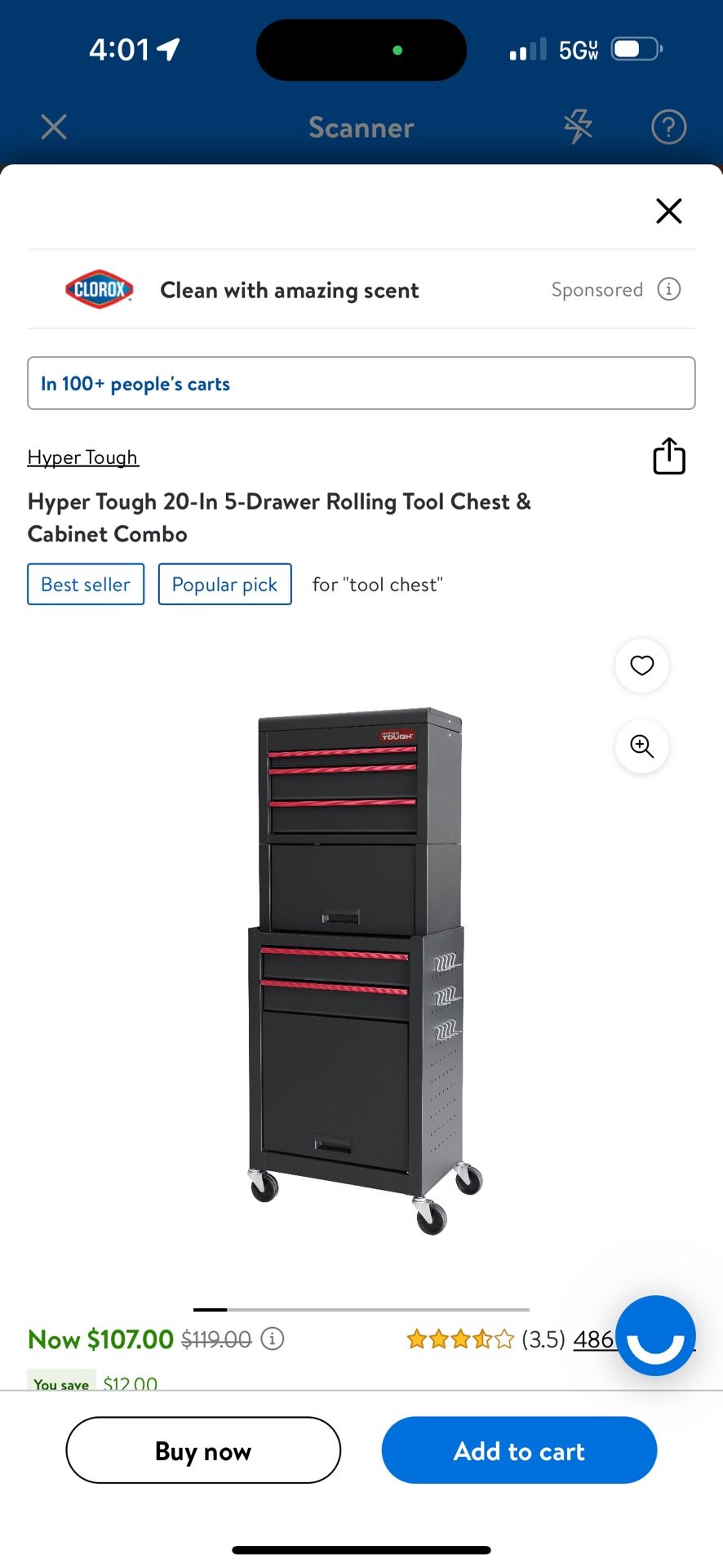 Hyper Tough Hyper Tough 20-In 5-Drawer Rolling Tool Chest & Cabinet Combo Best seller Popular pick for "tool chest"