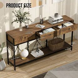Redlife 67" Entryway Table with Power Station, (Rustic Brown)