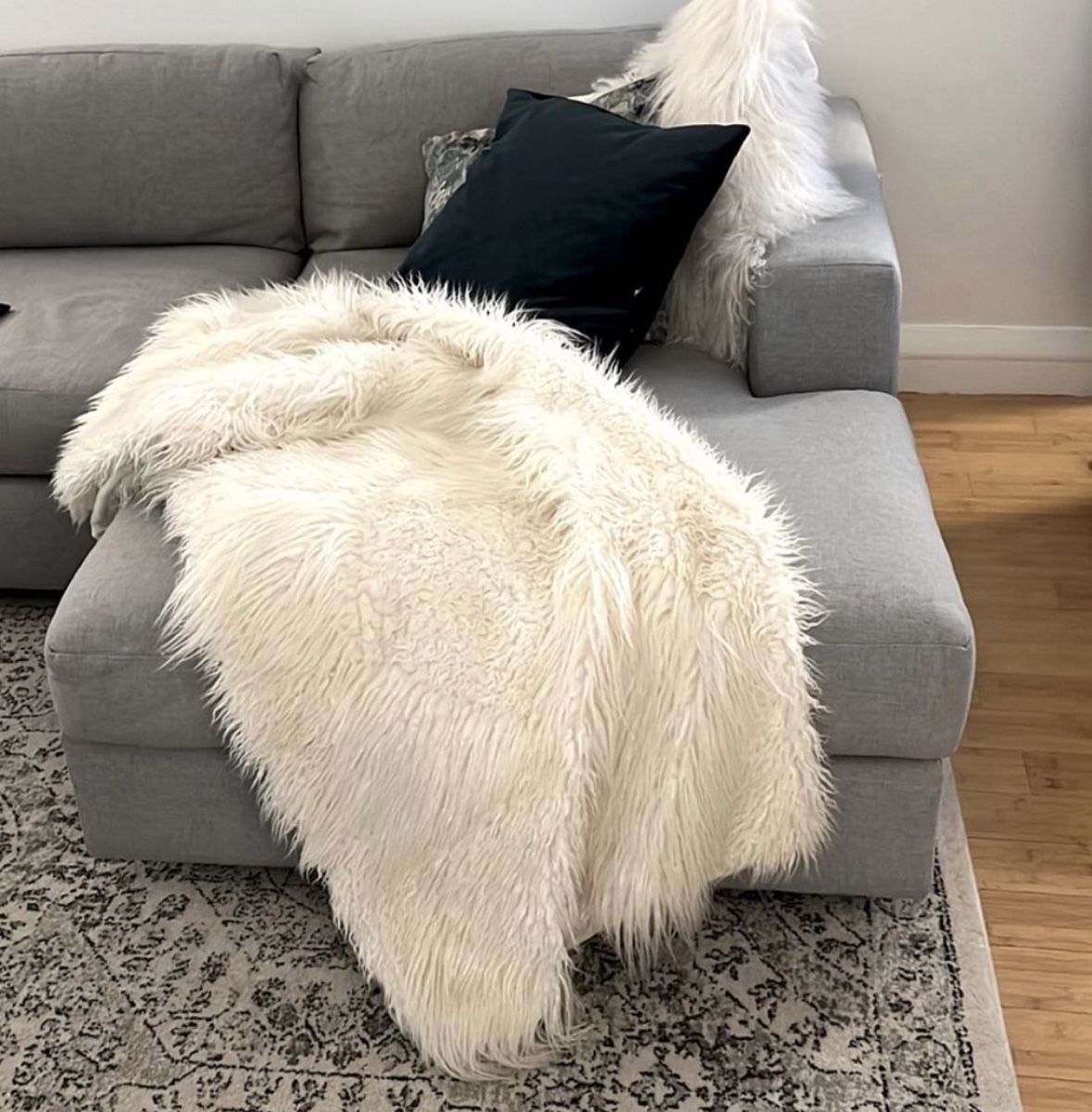 West Elm Faux White Mongolian Fur Throw Blanket