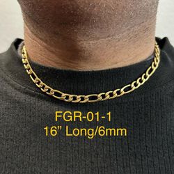 Stainless Steel Gold Plated 6mm Figaro Chain Necklace Lobster Clasp 16"Long Chain Necklace For Men Women  - CHN