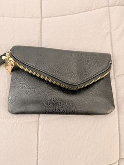Black Leather Envelope Clutch Wristlet