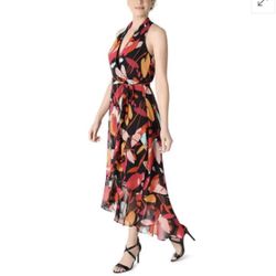 Brand New Lane Bryant Multicolored Asymmetrical Ruffled High Low Dress - Size 20