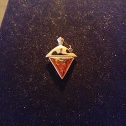 Sterling Silver Charm/Pendant with Amethyst Stone,Amber and 18kt Gold (750)