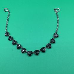 Heart shaped black glass tennis necklace