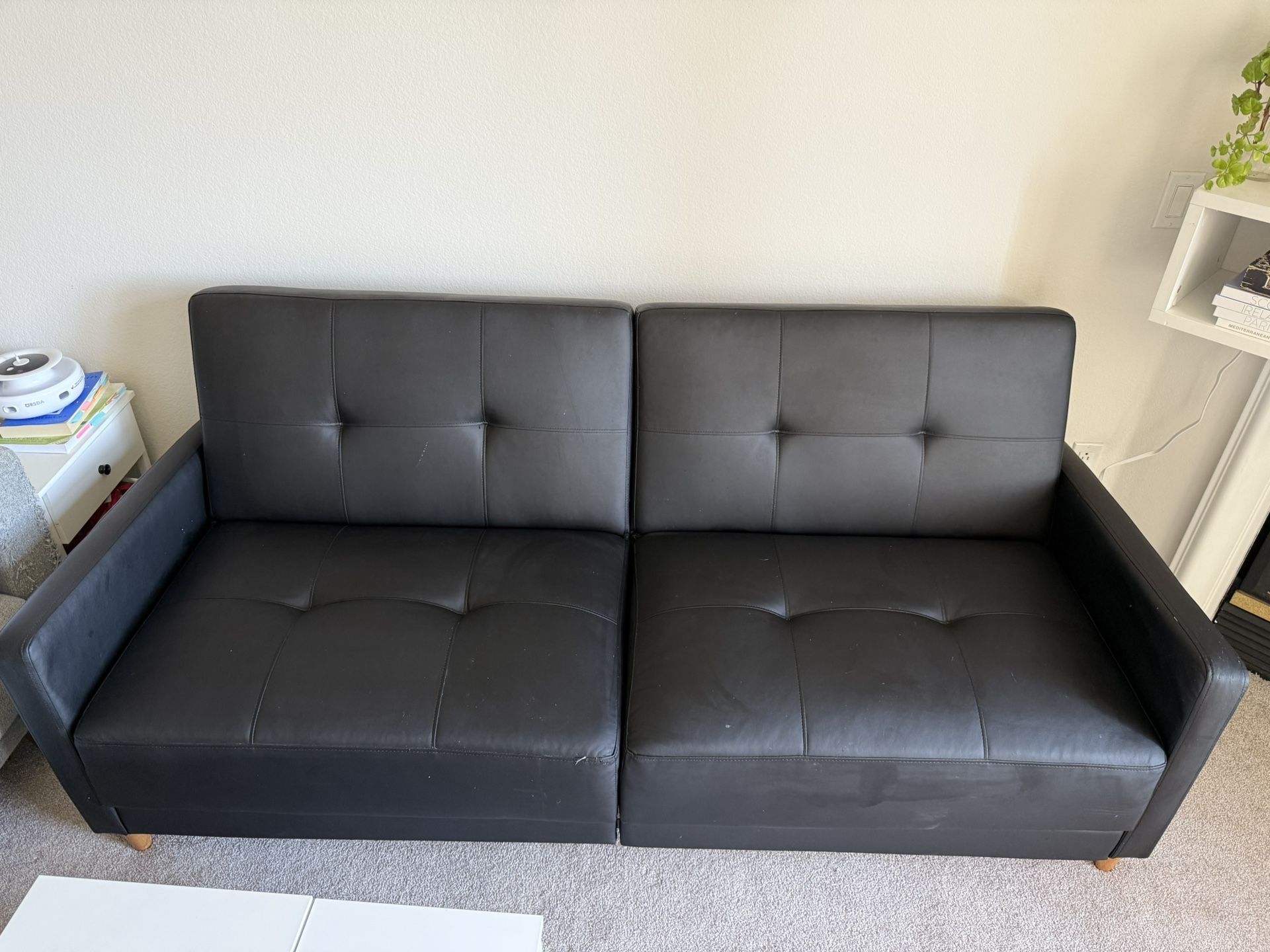 Black Faux Leather Adjustable Futon Sofa