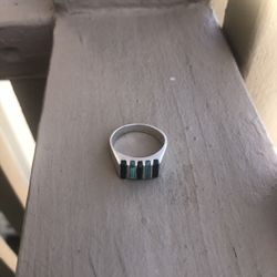 Nice Vintage Sterling Silver .925 Mexico Maker Stamped Inlaid Black Onyx-Malachite Size 9 Tribal Ring 
