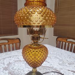 Vintage Hob Nail Amber Table Lamp