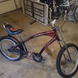 Chopper Motorcycle Style Bike Black Flame Orange Flames Bicycle 