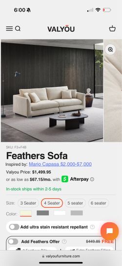 Valyou feathers sofa 4 seater