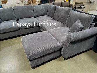 New! Dark Grey Sectional Sofa And Ottoman, Sectionals, Sofa, Couch, Plush Sectional, High Back Couch, Sofas, Grey Sectional, Grey Sofa, Grey Couch