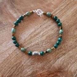 SS Green Turquoise Malachite Unisex Bracelet