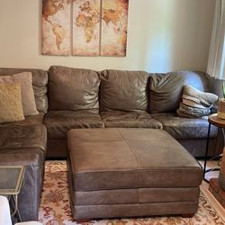Olive gray Flather couch and ottoman