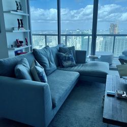 Modern Sofa Sectional With Chaise On One Side Silver Legs Grey Color 