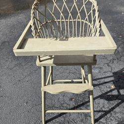 Vintage Wood And Wicker Childs Chair