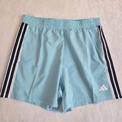 Adidas Woven 3-Stripes Shorts XL 5" Ice Blue Running Athleisure Wn's Size XL NWT