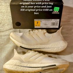 Brand New Ladies Size 7 White Adidas Sneakers In Original Box With Price Tag On It Original Price Tag