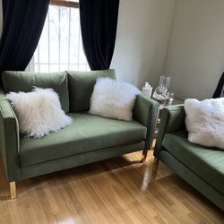 Green Velvet Couches With Gold Legs
