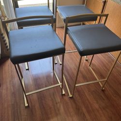Grey Leather Cushion Counter Stools