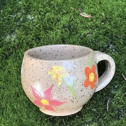 Handmade Brown Specked Flower Mug 