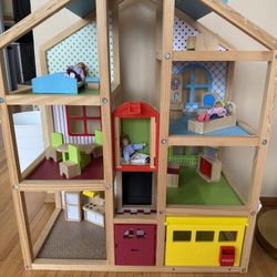 Melissa & Doug Wooden Dollhouse – Fully Furnished + Dolls Included