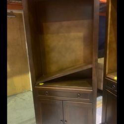 Bookcase With Drawer And Lower Door Covered Shelves ... Dark Stain Solid Wood