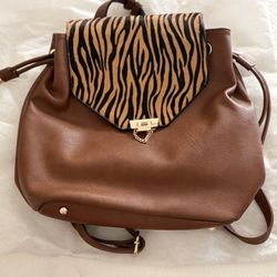 DUNE LONDON Brown Leather Backpack Purse Handbag Animal Print Calf Hair