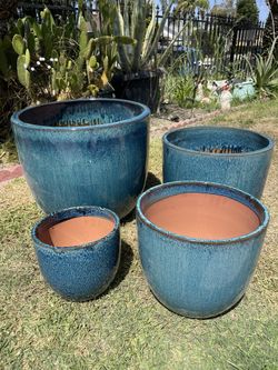 Round Ceramic Planters-Glazed Garden Pots($205 set of 4)
