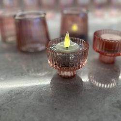 Pink Glass Candle Votives - For Tapered Candles Or Tea Lights