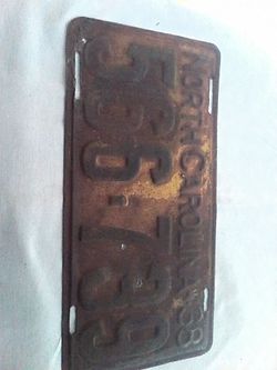 License plate North Carolina 1938
