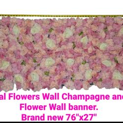 Artificial Flowers Wall Champagne and Pink Flower Wall banner. Brand new 
76"x27"