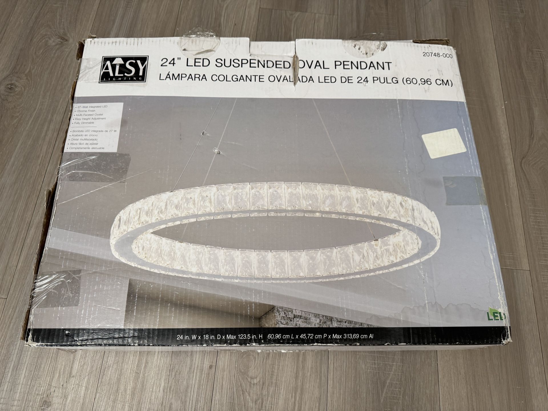 ALSY Display 24-inch Chrome Integrated LED Oval Pendant with Clear Crystals