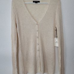 NWT - Something Navy Beige Oatmeal Light Heather Cardigan Sweater L size
