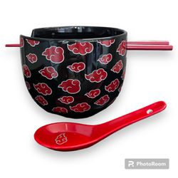 Naruto Akatsuki Ramen Bowl with chopsticks and spoon