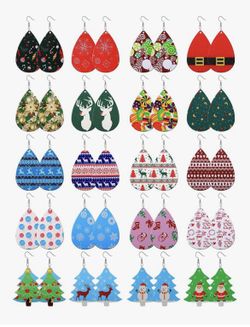 Christmas Faux Leather Teardrop Dangle Lightweight Earrings • Xmas, New Year, Gift