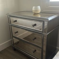 Glass Mirror Nightstand Bedside Table