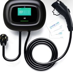 KHONS Level 2 EV Charger Up to 40 Amp 240V 10kW Home Car Charger NEMA 14-50 Plug 25ft Cable Indoor/Outdoor Car Charging Station Plug and Play EVSE Bla