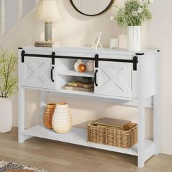 Entryway Table with Storage Cabinets, 46" Modern Farmhouse Console Table with Sliding Barn Doo