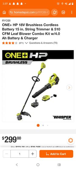 RYOBI ONE+ HP 18V Brushless Trimmer & 510 CFM Blower Combo