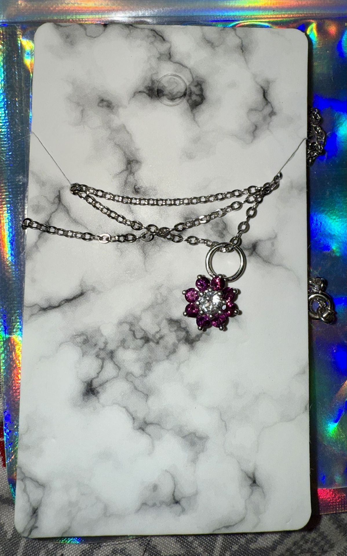 GORGEOUS Brand New Sterling 1.5 TCW Natural Pink and White Sapphire Necklace! 24”