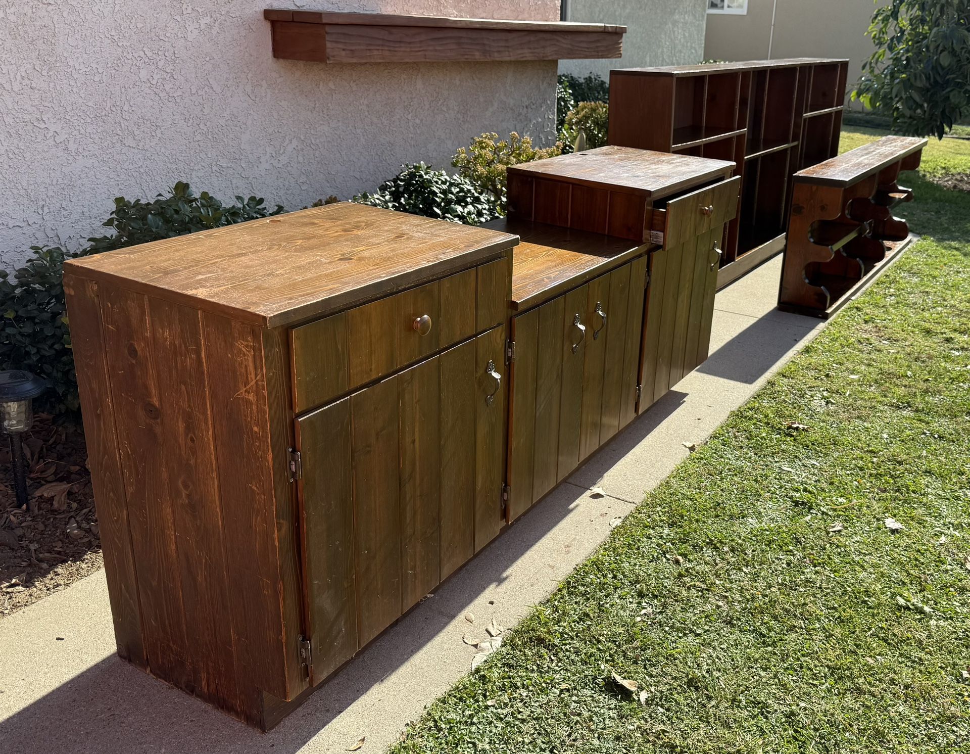Wood Bookshelves And Cabinet